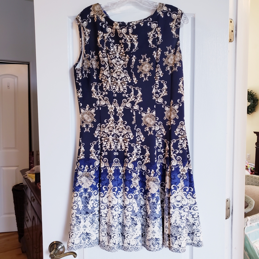 Dress Barn Blue and White Fit and Flare Mini Dress